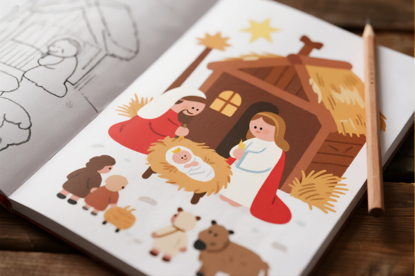 Desenhos Bíblicos para Colorir no Natal Infantil Cristão